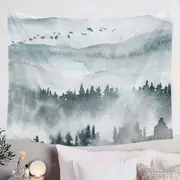 Forested Mountain Fog Art Tapestry