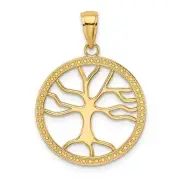 10K Yellow Gold Large Tree Of Life In Round Frame Charm Pendant L-1.06 Inch