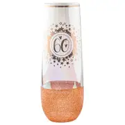 60th Birthday Rose Gold Glitter and Iridescent Stemless Champagne Glass
