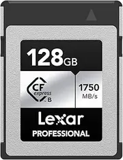 Lexar Professional Silver Series 128GB CFexpress Card, Type B CFe Card, up to 1750MB/s Read Speed, CF Card with PCIe Gen3x2, Compatible with DSLR, Backwards with XQD Camera (LCXEXSL128G-RNENG)