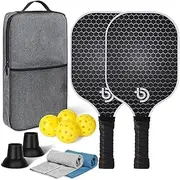 Pickleball Paddle Sets, XICEN Fiberglass Shock Absorbent Racket with Ergonomic Grip, Indoor Outdoor Pickle Ball Court Sports Accessories, Includes 4 Balls, 2 Ball Picker, 2 ice Towel and Bag