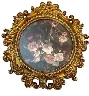 Vintage Inspired Copper Color Ornate Round Picture Frame With Floral Artwork