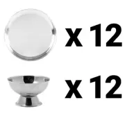 12 x Round Serving Trays 25cm & 12 x Ice Cream Sundae Cups 175mL Stainless Steel