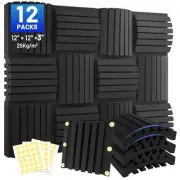 12 Pack Curved Acoustic Foam Panels 3" x 12" x 12" Sound Proof Foam Panels