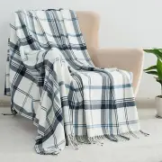 Blue and White Plaid Throw Blanket for Couch60"X80" Super Soft Cozy Warm Home...