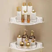 [Ssumght] Corner Shower Caddy，360° Lazy Susan Rotating Corner Shower Shelf，2 Pack Shower Organizer with Hooks for Bathroom Storage, No Drilling Wall Mounted Kitchen Shower Corner Organizer Storage ﻿