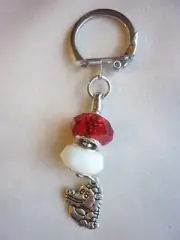 NRL Dragons Key Ring Chain Faceted Crystal Glass Beads and Dragon Charm