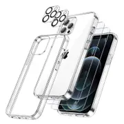 3 in 1 Case for iPhone 12 with 2-Pack Screen Protector and 2-Pack Camera Lens Protector For iPhone 12 Pro
