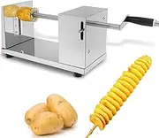 Twisted Potato Slicer Manual Spiral Potato Cutter Stainless Steel Tornado Potatoes Spiral Cutter Manual Spiral French Fries Cucumbers Carrots DIY BBQ Slicer (Silver)