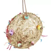 Bird Toy Parrot Toy Cage Tearing Chewing Toy Bird Natural Straw Hat Standing Toy