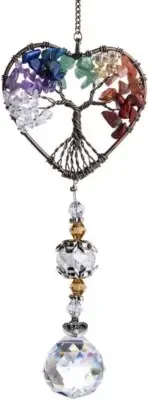 Window Hanging Tree of Life Heart Shaped Crystal Ball Prism Drop Pendant