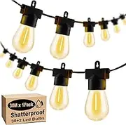 Roccar Festoon Lights Outdoor 30M, 1Pack String Lights with 30+2 S14 LED Bulbs, Waterproof and Shatterproof Plug-in Outdoor Light，2700K Warm White Fairy Light for Party, Garden, Yard