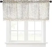 KEOYA Home Tassel Valance Light Filtering Rustic Country Style Valance Bedroom Window Privacy with Rod Pocket Design Curtains Size Circle 59" Wx24 L 1 Panel