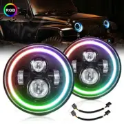 RGB Pair 7 inch Round LED Headlight Hi/Lo DRL for Jeep Wrangler JK LJ TJ CJ DOT