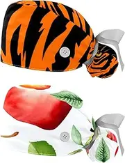 [YTYVAGT] 2-Pc,Nurse Scrub Caps,Scrub Hats with Buttons and Cotton Sweatband,Animal Zebra Texture Abstract Pattern