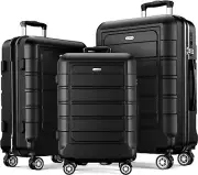 Luggage Sets Expandable PC+ABS Durable Suitcase Double Wheels TSA Lock Black 3Pc