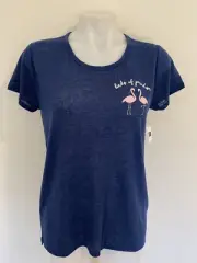 Gap Linen Sleep Tee T Shirt Short Sleeve Women's Top Flamingo Graphic M Blue NWT