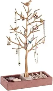 [TGJBER] Tree Jewelry Stand Rack Metal for Earrings Rings Necklaces Bracelets Holder Tower Organizer Display Hanger Stand Rack with Plate Luxury color