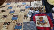 Unfinshed Bear Themed Patchwork Quilt Top 45" X 42" Wide Plus Panels & Fabric