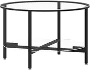 vidaXL Contemporary Tea Table - Tempered Glass Coffee Table with Storage Function - 70 cm Round Side Table - Black and Transparent