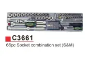 Force C3661 66pc 1/4"+3/8" Dr. Metric SAE Imperial Socket & Accessories Set