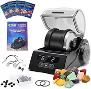 Tryes Rock Tumbler Kit Adults - Rock Polisher Tumbler with Noise Reduction Cover, Speed&Timer Control, Includes 4 Polishing Grits, Rough Gemstones, Learning Guide etc. (Black)