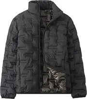 [JEShifangjiusu] Mens Slim Fit Down Outerwear Winter Warm Half Turtleneck Puffer Coat Long Sleeve Zipper Waterproof Puffer Coat