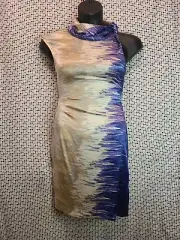 NWT $410 BCBGMAXAZRIA 100% Silk Draped Neck Pencil Dress Size Sm