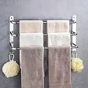 Towel Rail Chrome 3-Tier Bath Towel Rack with Hooks SUS 304 Stainless Steel Wall Mounted Towel Holder Towel Bar Rail for Kitchen Bathroom Toilet Hotel Office