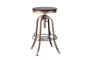 Industrial Wooden Height Adjustable Swivel Bar Stool - French Brass