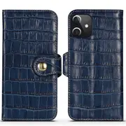 For iPhone 12 mini Case Genuine Leather Crocodile Texture Wallet Flip Cover Blue