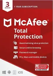 McAfee Total Protection 2025 3 Devices 1 Year Antivirus Security