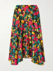 [La DoubleJ] La DoubleJ - Milano Asymmetric Printed Silk-twill Midi Skirt - Red - x small x small Red