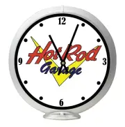 Hot Rod Car Garage, White Non-Lighted Gas Pump Globe Advertising Quartz Clock