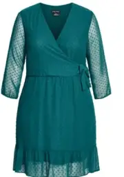 City Chic Dobby Tie Small Dress Green Plus Size 16