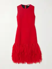 [Stella McCartney] Stella McCartney - Fringed Organza-trimmed Crepe Midi Dress - Red - IT38 IT 38 Red