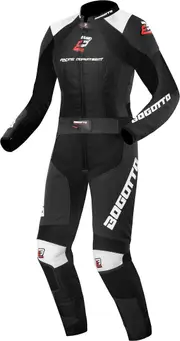 Bogotto Losail Two Piece Ladies Motorcycle Leather Suit, black-white, Size 44 for Women Black White