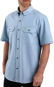 [CARHARTT] Men's Original Fit Short Sleeve Shirt, Black Chambray, Large Big Tall