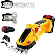 21V Hedge Trimmer Grass Shear, 2-in-1 Cordless Electric Shrub Trimmer, Handheld Lightweight Grass Trimmer, 2 Interchangeable Blades/1 Rechargeable Batteries, for Garden, Shrub, Lawn Trimming