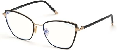 Tom Ford FT5740B 001 Black Enamel-Rose Gold/Shiny Black Blue Block Eyeglasses
