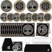 Outus 12 Set Affirmation Sobriety Coin Gift Tree AA Chip Medallion with Coin Capsule, Display Stand and Card Alcoholics Anonymous Medallion Sobriety Gifts for Anniversary Men and Women in Recovery
