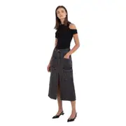 Replay Womens Denim Long Skirts Midi Skirt In Black