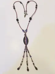 Vintage Beaded 1990s Amethyst Glass/Crystal Bead Necklace 22” PURPLE CATS EYE