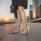 Onlymaker 11M Silver Sandals Heels Gladiator Lace Up Zipper Strappy Goddess Sexy