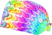 [FVQL] Pack of 2 Surgical Cap Scrub Cap with Buttons, Tie Dyed Pattern Rainbow Abstract