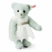 New Steiff German Jointed Ice Blue Mohair Holly Girl Bear White Tag 034282
