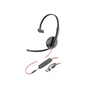 HP Poly Blackwire C3215 UC Mono USB-C Corded Headset, 3.5mm Incl USB-A Adaptor