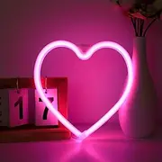 Pink Heart Neon Light, Battery or USB Powered LED Neon Light, Party, Valentine's Day Decoration Light, Table and Wall Decoration Light, Girls' Room, Dormitory,