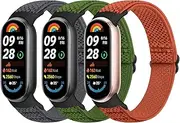 Elastic Bracelet Compatible with Xiaomi Smart Band 9/8 - Stretchy Watch Strap Made of Soft Nylon for Men and Women, Pack of 3