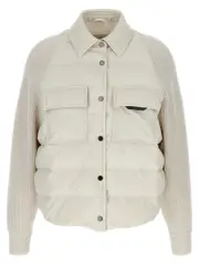 [Brunello Cucinelli] Brunello Cucinelli-Shiny Flap Detail Giacche Bianco-Donna 38IT